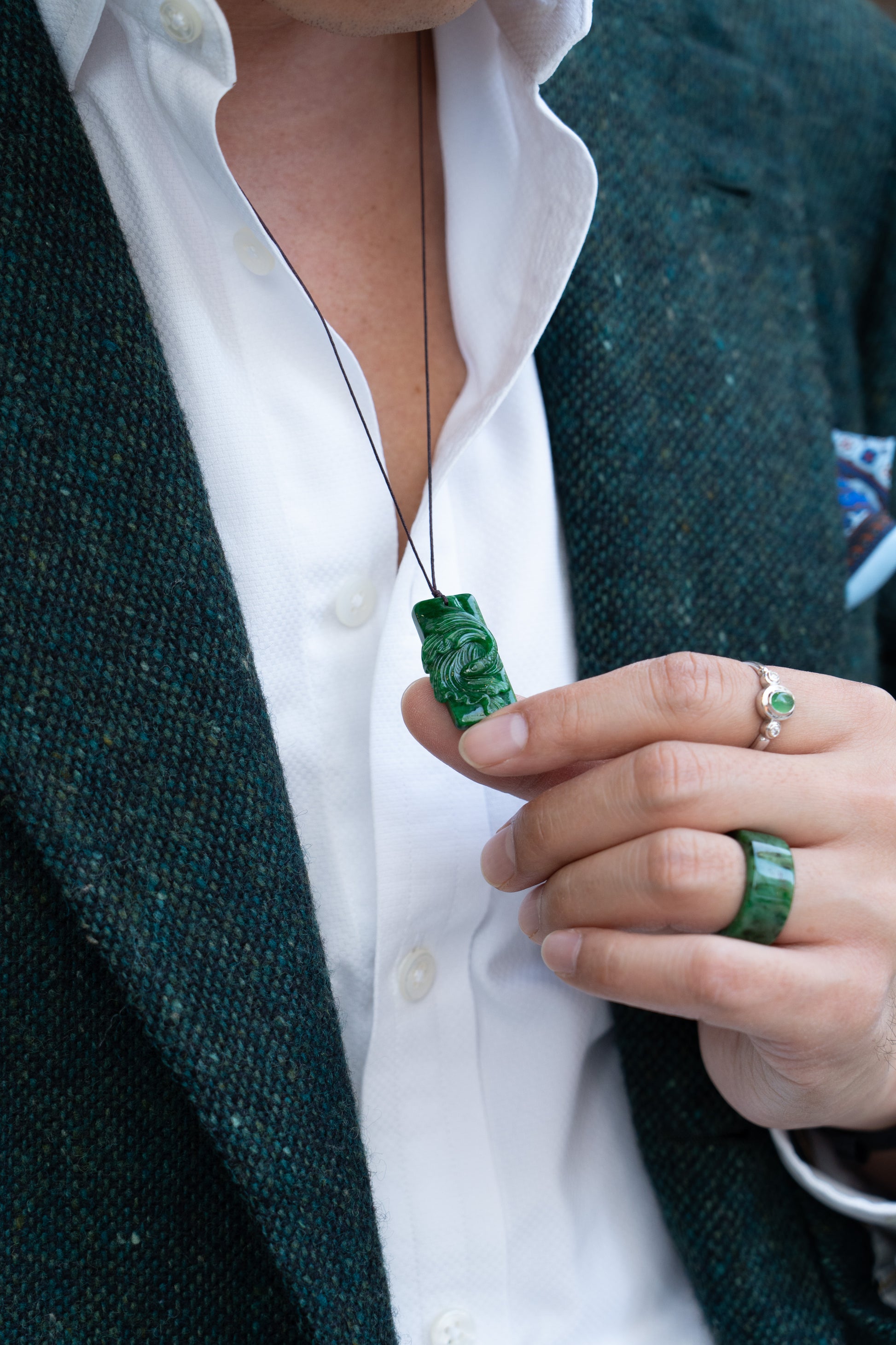 Intense Green Carved Goldfish Jadeite Pendant