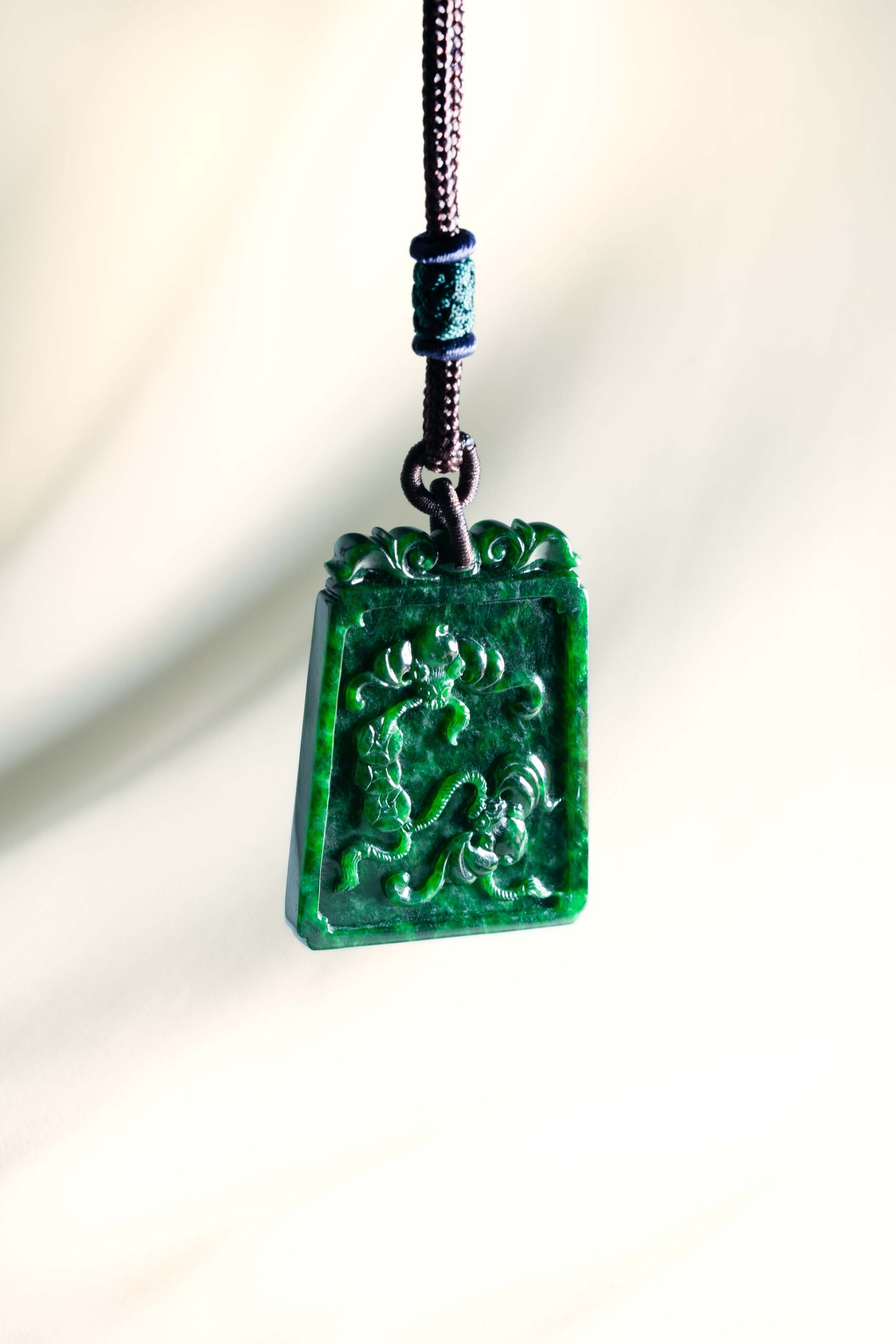 Carved Belt & Bag Pendant - Green Jadeite - #07