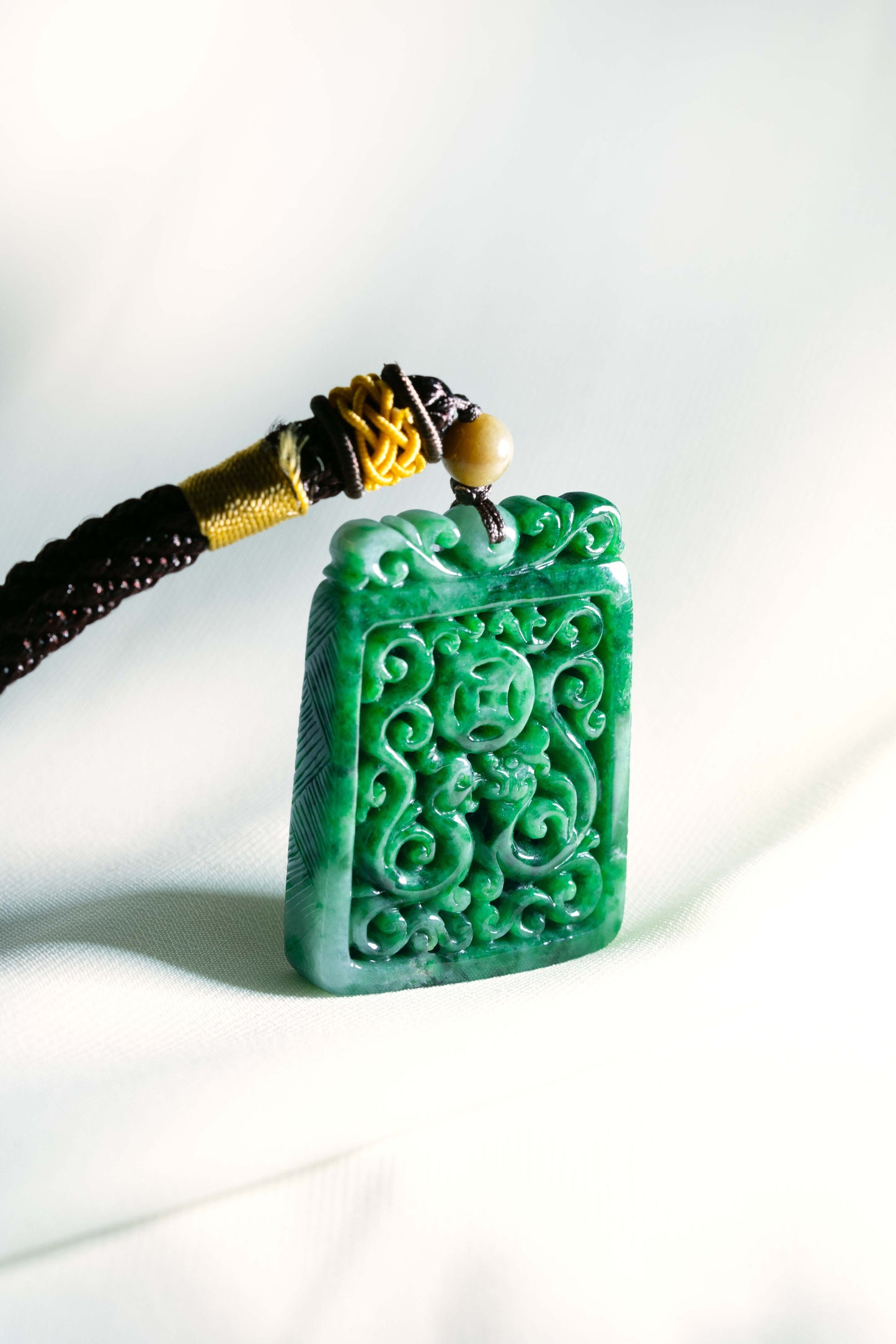 Carved Belt & Bag Pendant - Green Jadeite - #09