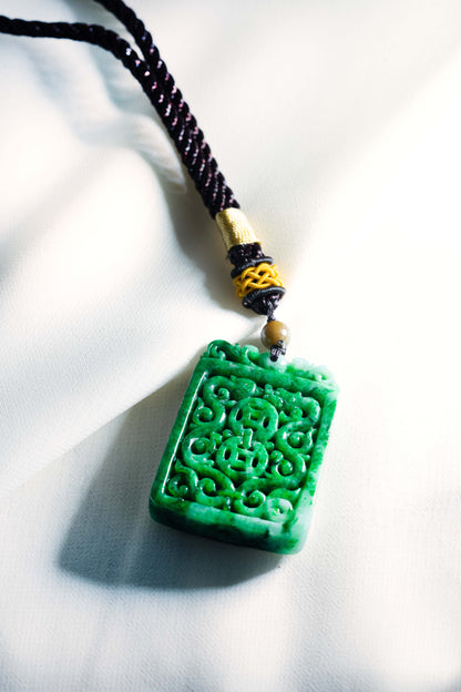 Carved Belt & Bag Pendant - Green Jadeite - #09