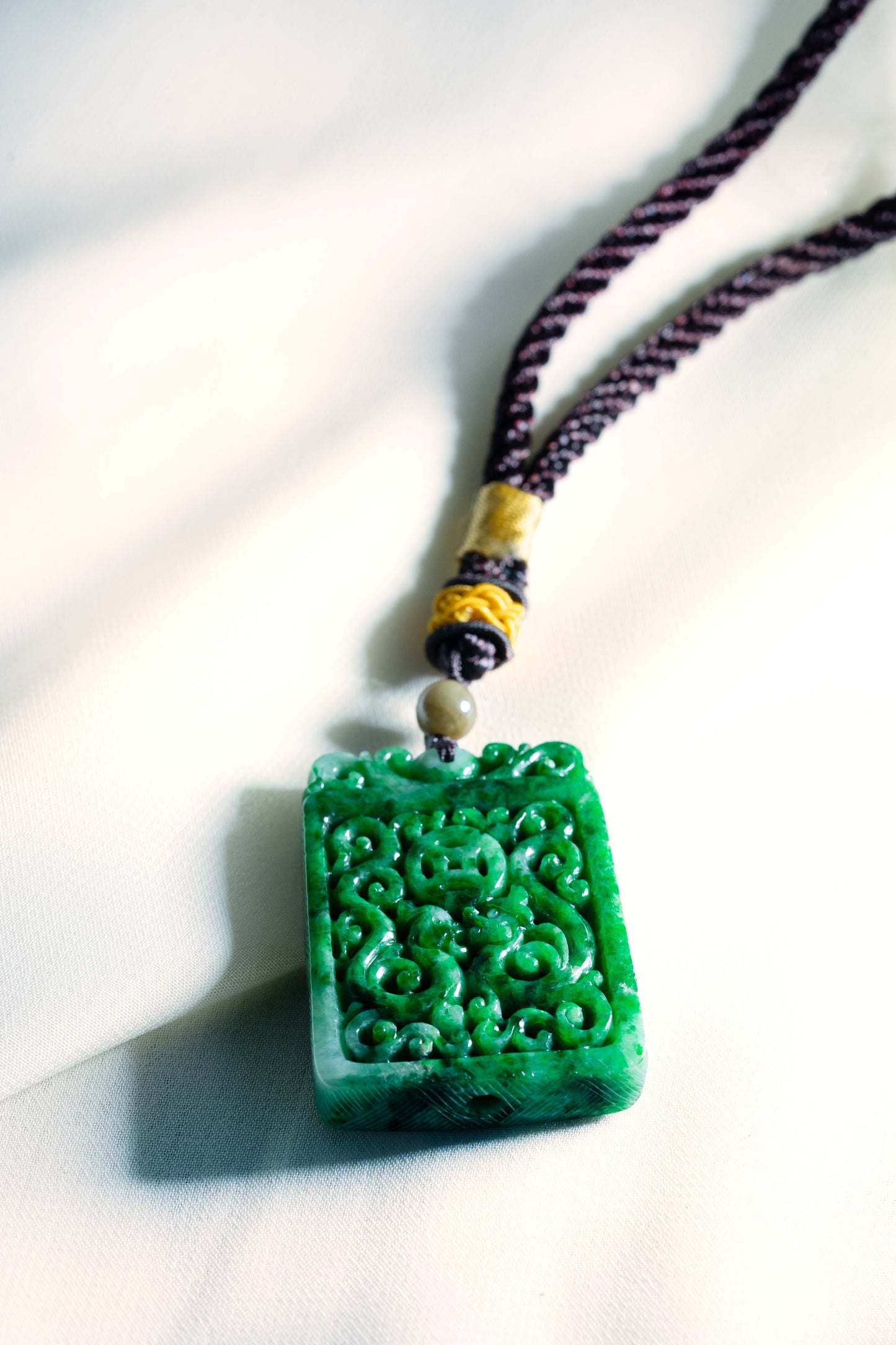 Carved Belt & Bag Pendant - Green Jadeite - #09