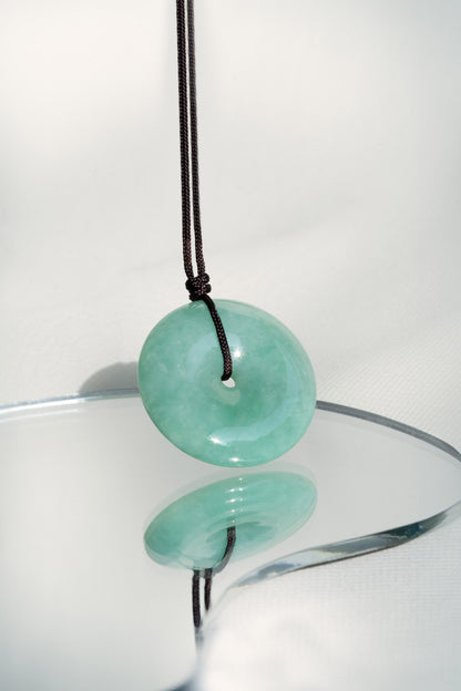 Pale Green Jadeite Zen Doughnut with Medium Green patches