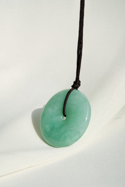 Pale Green Jadeite Zen Doughnut with Medium Green patches