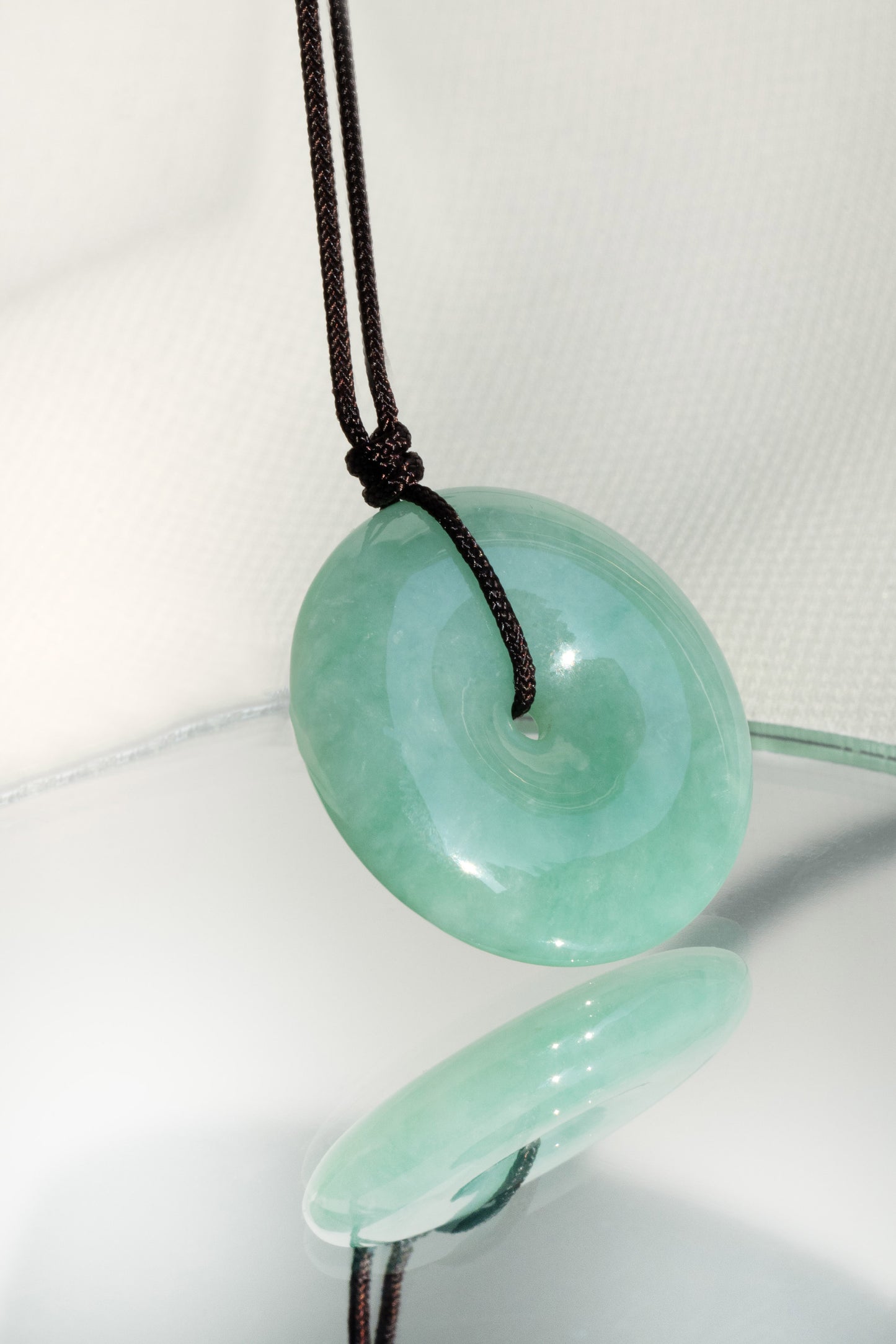 Pale Green Jadeite Zen Doughnut with Medium Green patches
