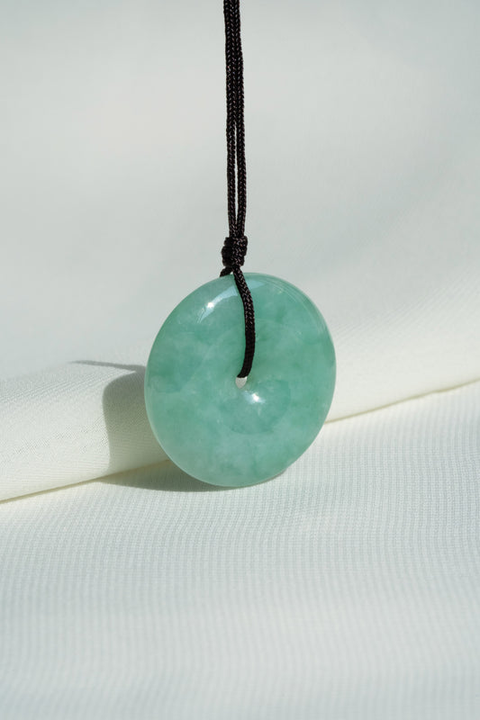 Pale Green Jadeite Zen Doughnut with Medium Green patches