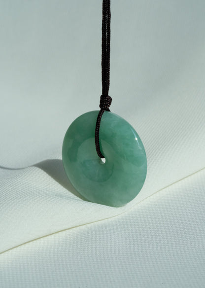 Pale Green Jadeite Zen Doughnut with Medium Green patches