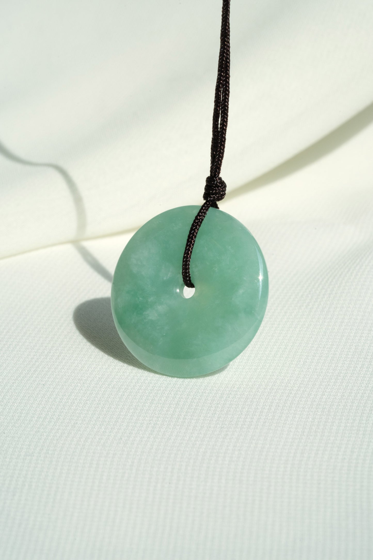 Pale Green Jadeite Zen Doughnut with Medium Green patches