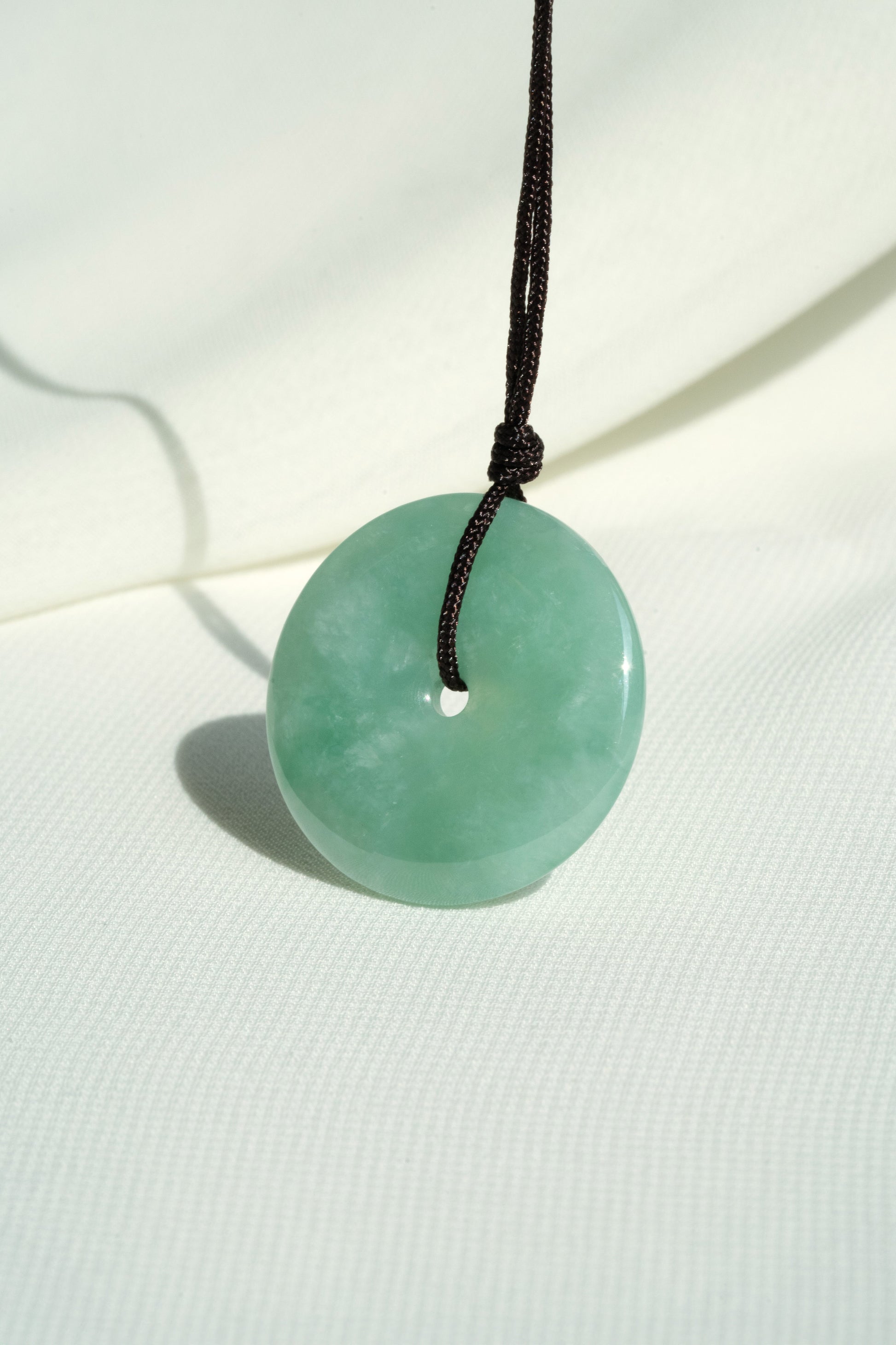 Pale Green Jadeite Zen Doughnut with Medium Green patches