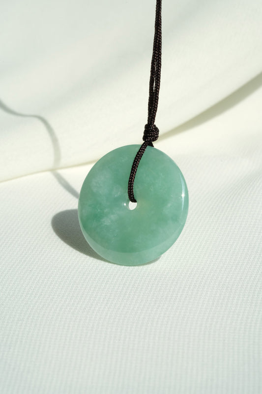 Pale Green Jadeite Zen Doughnut with Medium Green patches