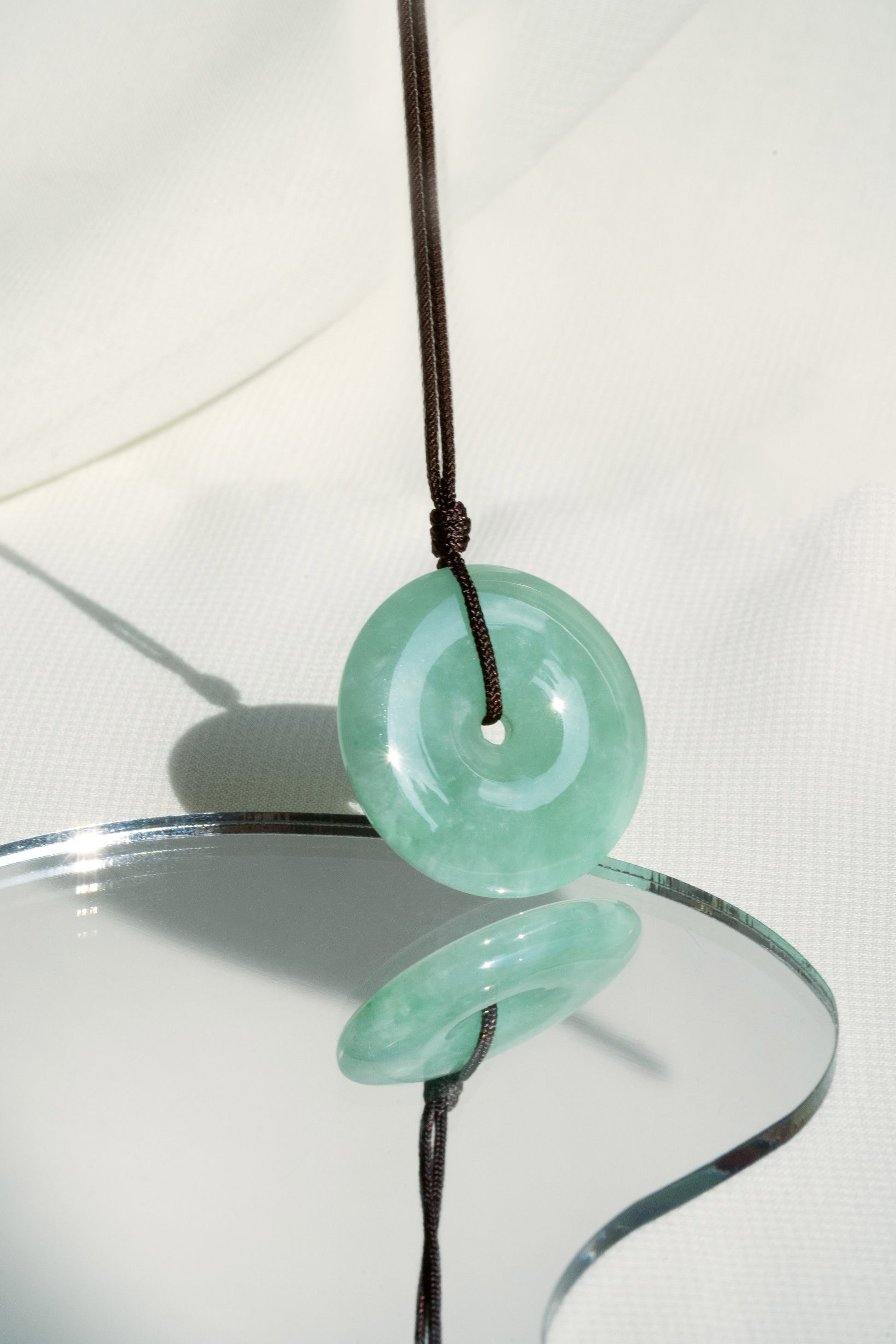 Pale Green Jadeite Zen Doughnut with Medium Green patches