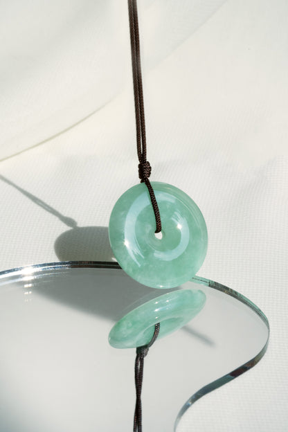 Pale Green Jadeite Zen Doughnut with Medium Green patches