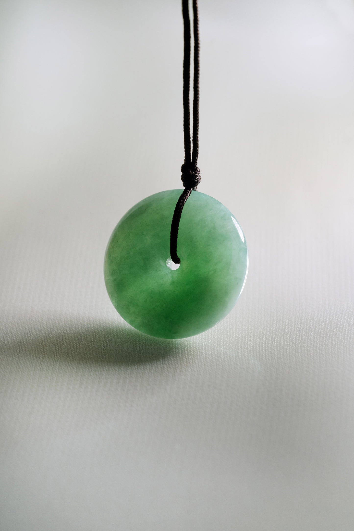 Light Yellowish Green Jadeite Zen Doughnut with Pale Green patches