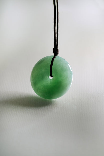 Light Yellowish Green Jadeite Zen Doughnut with Pale Green patches