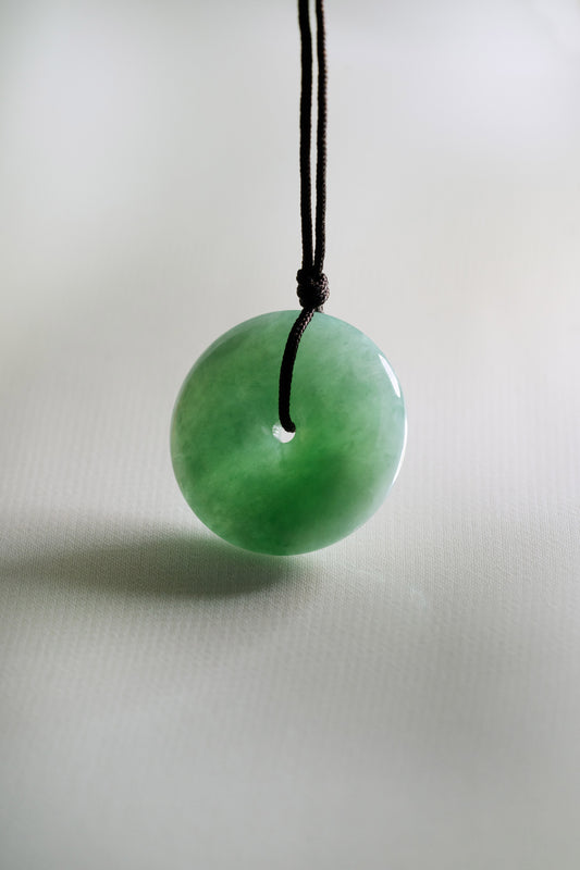 Light Yellowish Green Jadeite Zen Doughnut with Pale Green patches