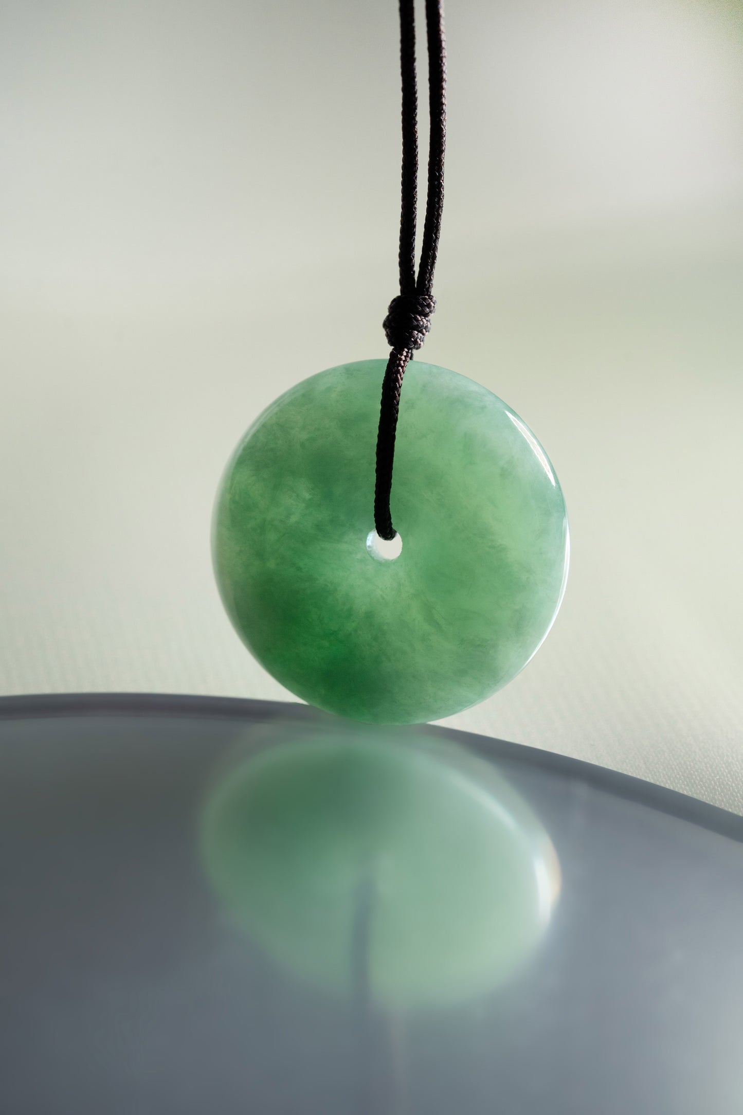 Light Yellowish Green Jadeite Zen Doughnut with Pale Green patches