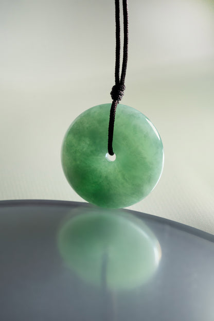 Light Yellowish Green Jadeite Zen Doughnut with Pale Green patches