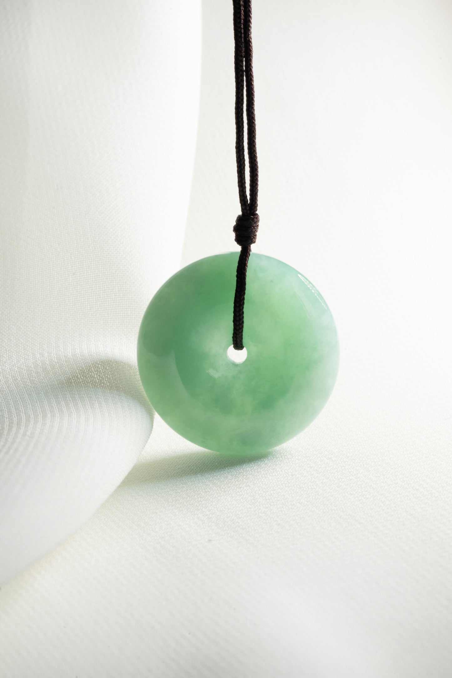 Light Yellowish Green Jadeite Zen Doughnut with Pale Green patches
