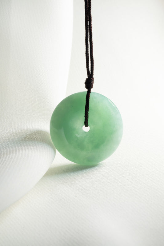 Light Yellowish Green Jadeite Zen Doughnut with Pale Green patches
