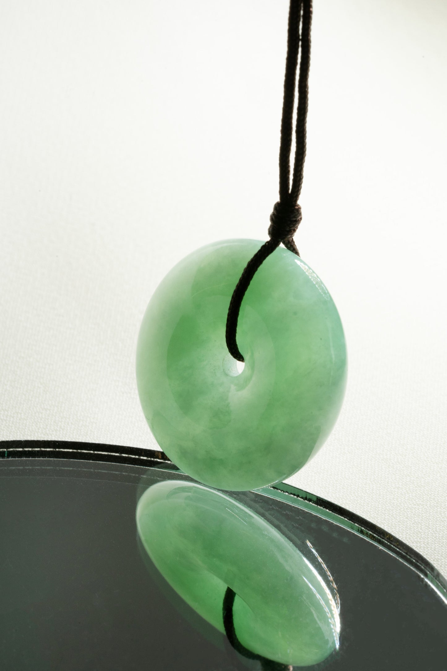 Light Yellowish Green Jadeite Zen Doughnut with Pale Green patches