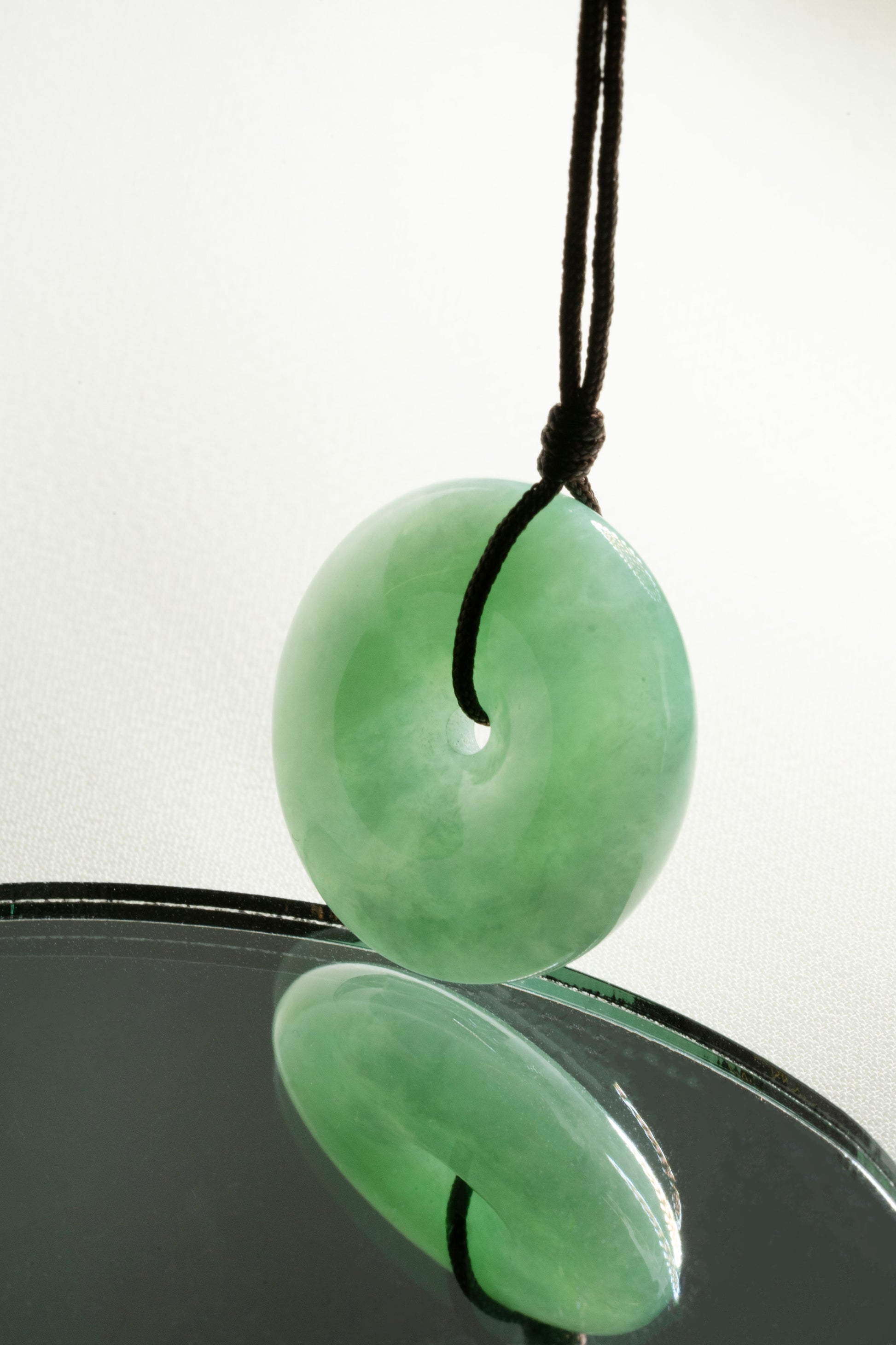 Light Yellowish Green Jadeite Zen Doughnut with Pale Green patches
