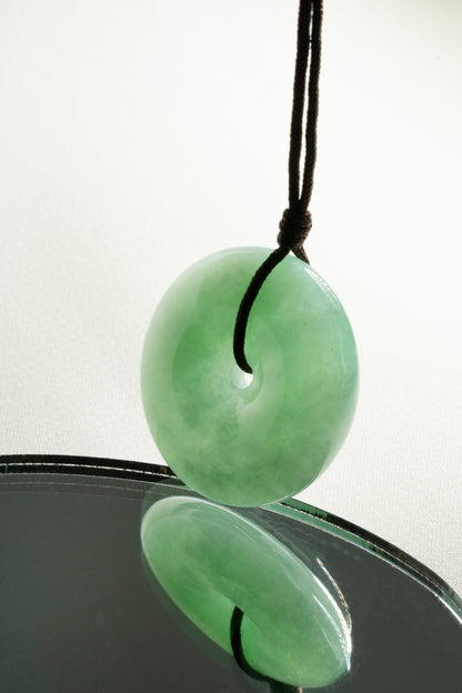 Light Yellowish Green Jadeite Zen Doughnut with Pale Green patches