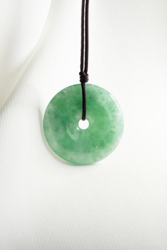 Medium Green Jadeite Zen Doughnut with Pale Green patches