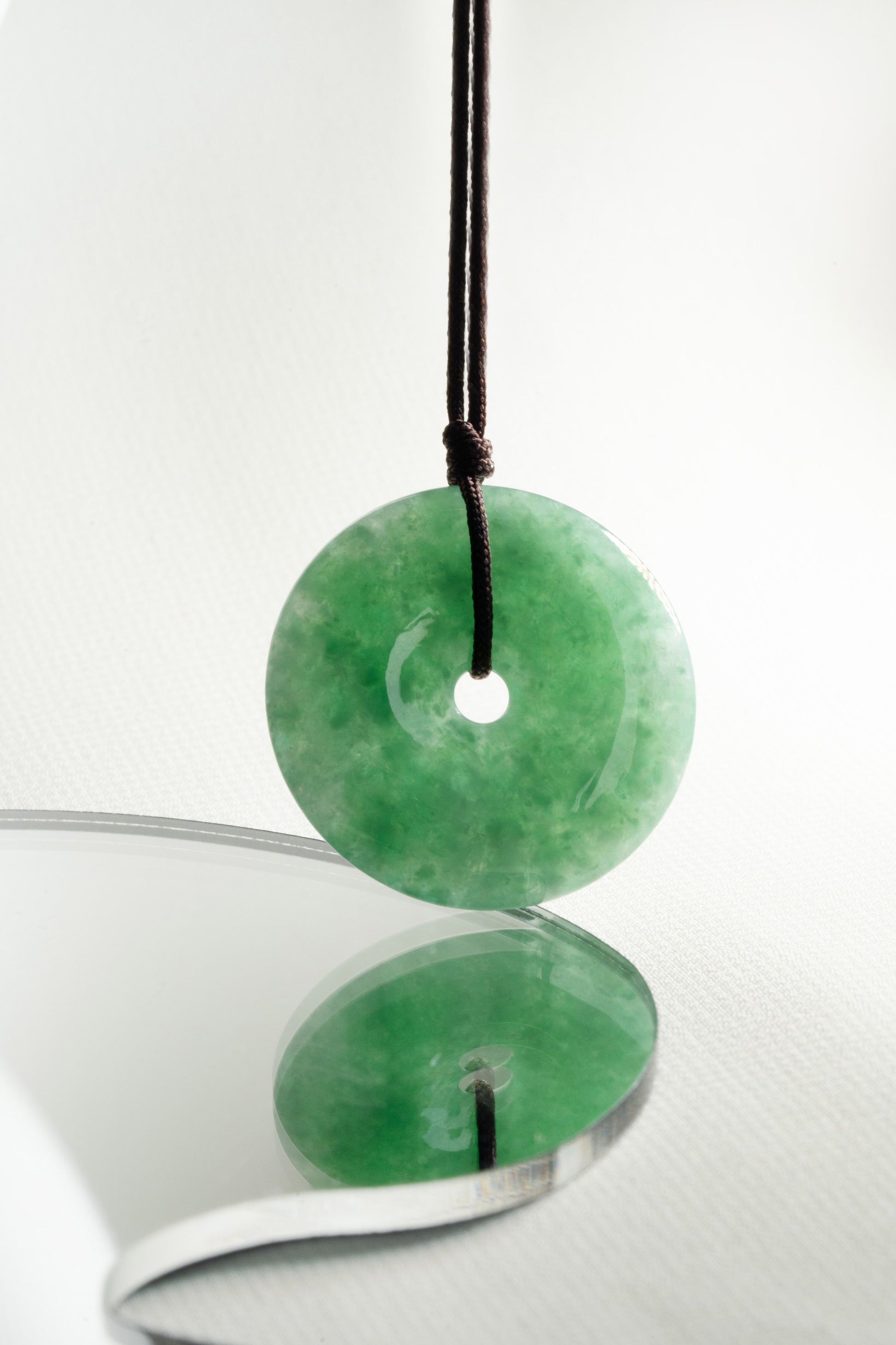 Medium Green Jadeite Zen Doughnut with Pale Green patches