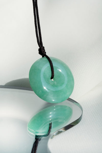 Medium Yellowish Green Jadeite Zen Doughnut with Pale Green patches