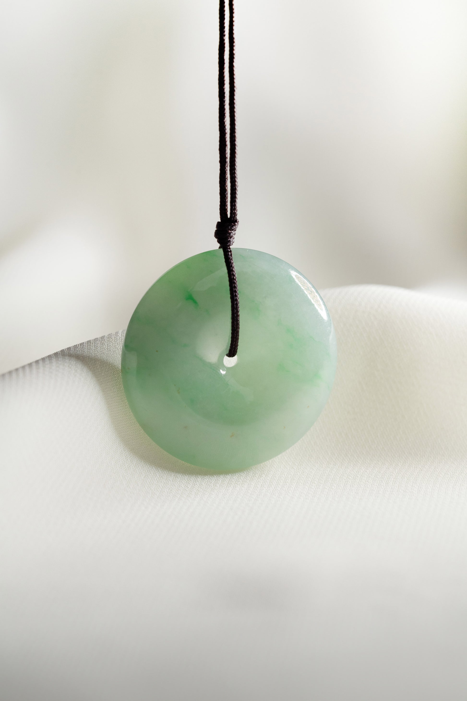 Pale Green Jadeite Zen Doughnut with Bright Green patches