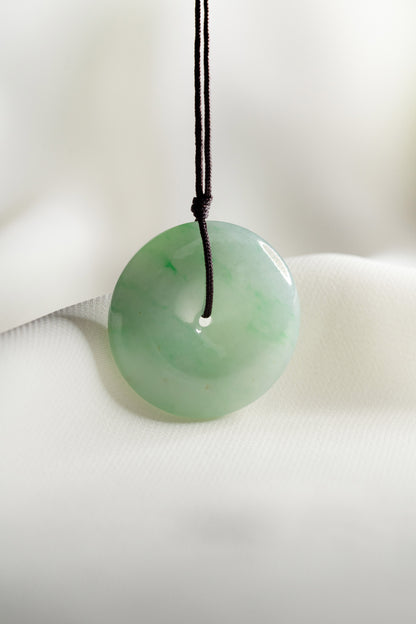 Pale Green Jadeite Zen Doughnut with Bright Green patches