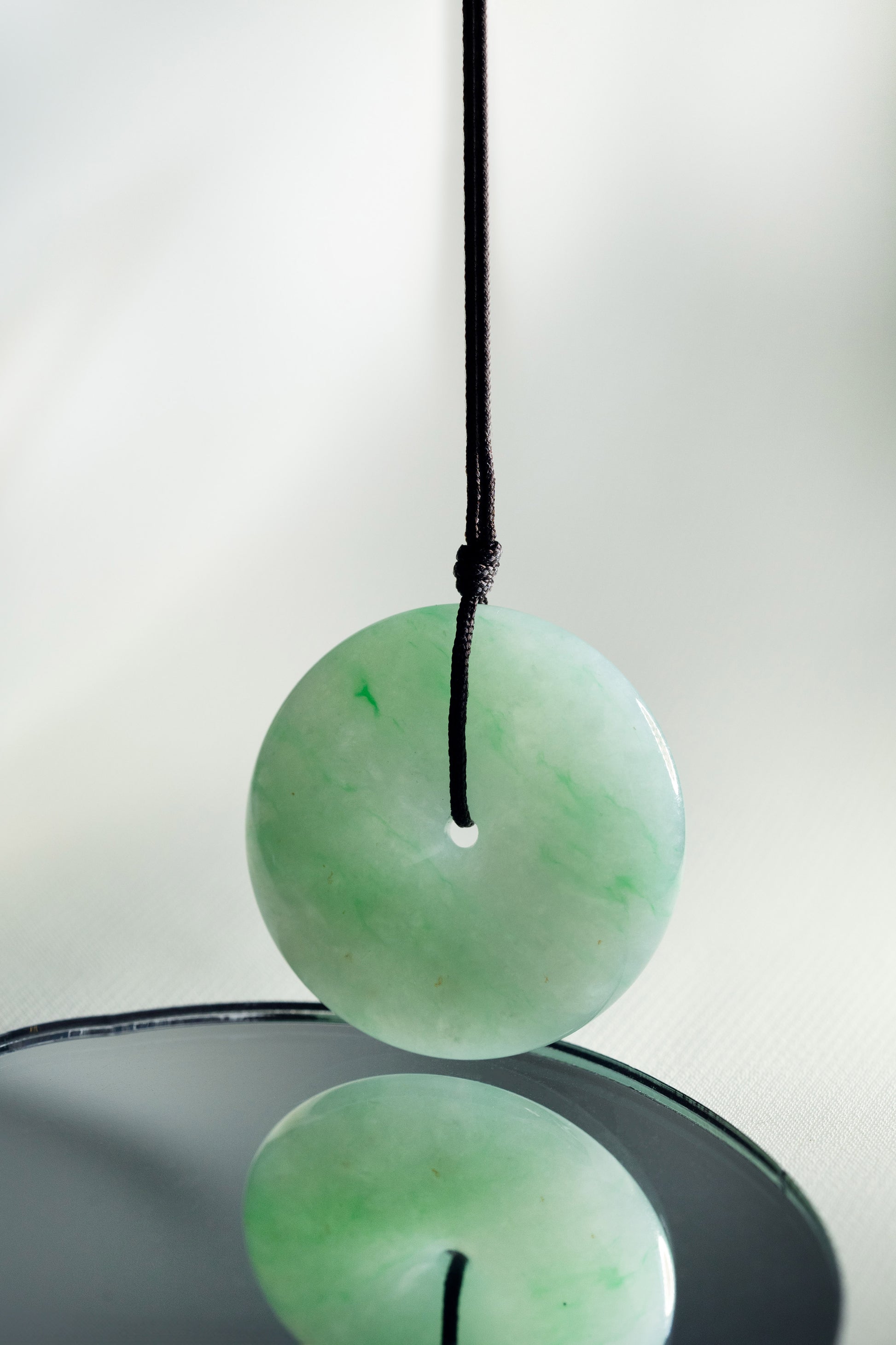 Pale Green Jadeite Zen Doughnut with Bright Green patches