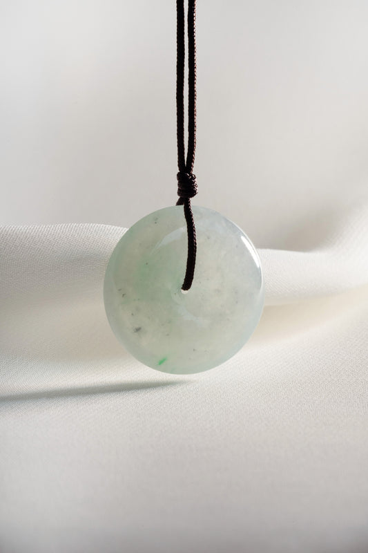 Pale Green Jadeite Zen Doughnut with Bright Green patches