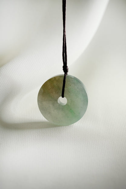Pale Green Jadeite Zen Doughnut with Medium Green and Brown patches
