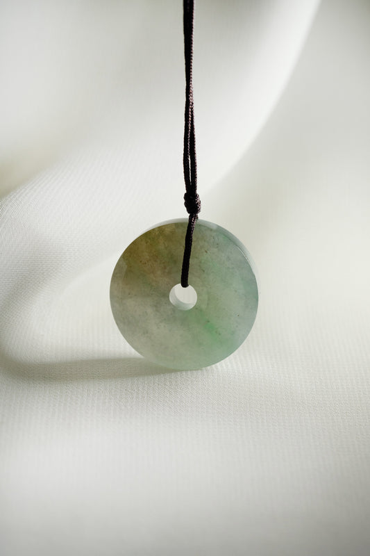 Pale Green Jadeite Zen Doughnut with Medium Green and Brown patches