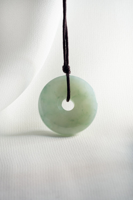 Pale Green Jadeite Zen Doughnut with Bluish Green patches