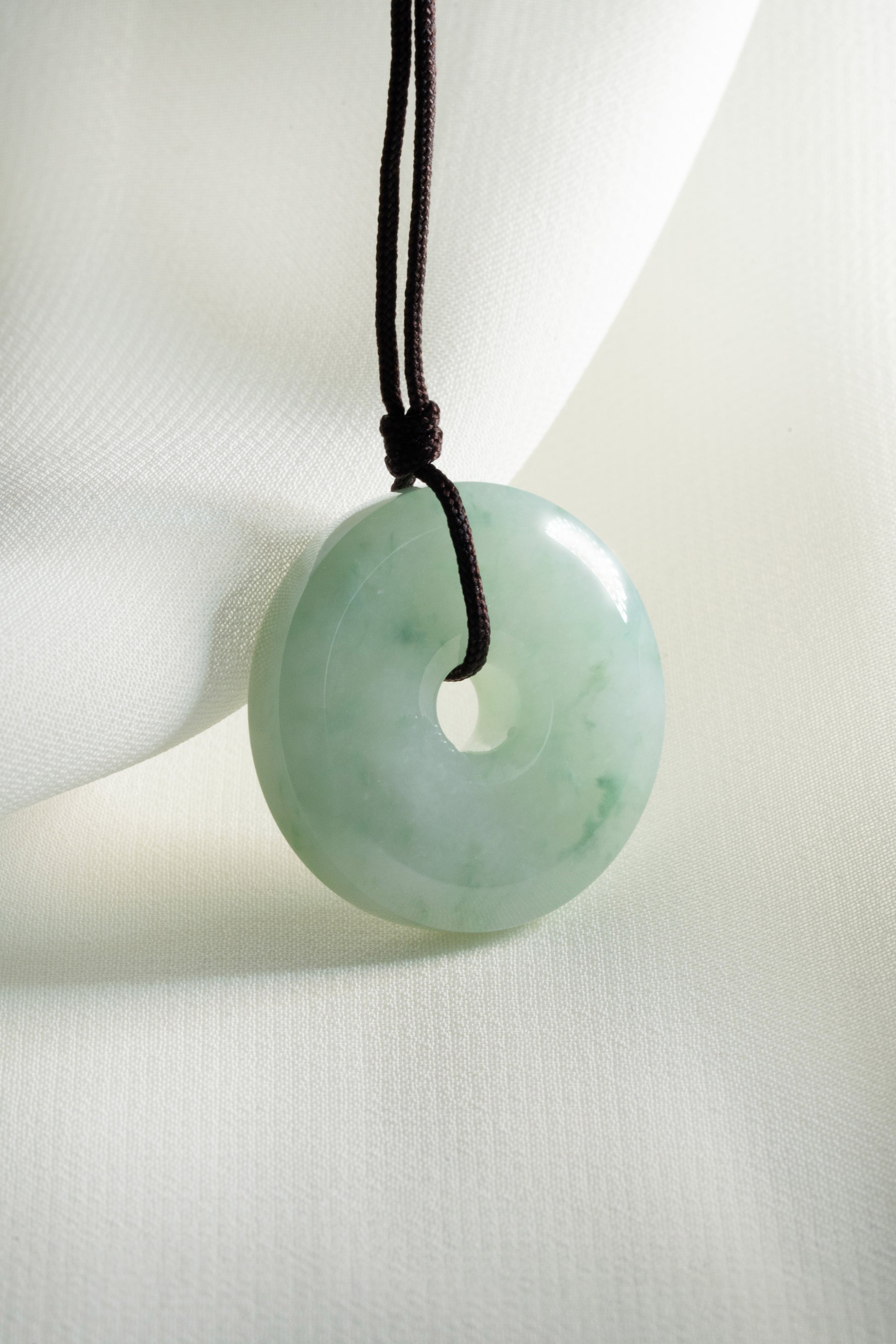 Pale Green Jadeite Zen Doughnut with Bluish Green patches