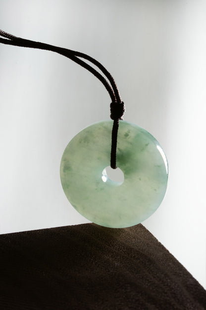 Pale Green Jadeite Zen Doughnut with Bluish Green patches