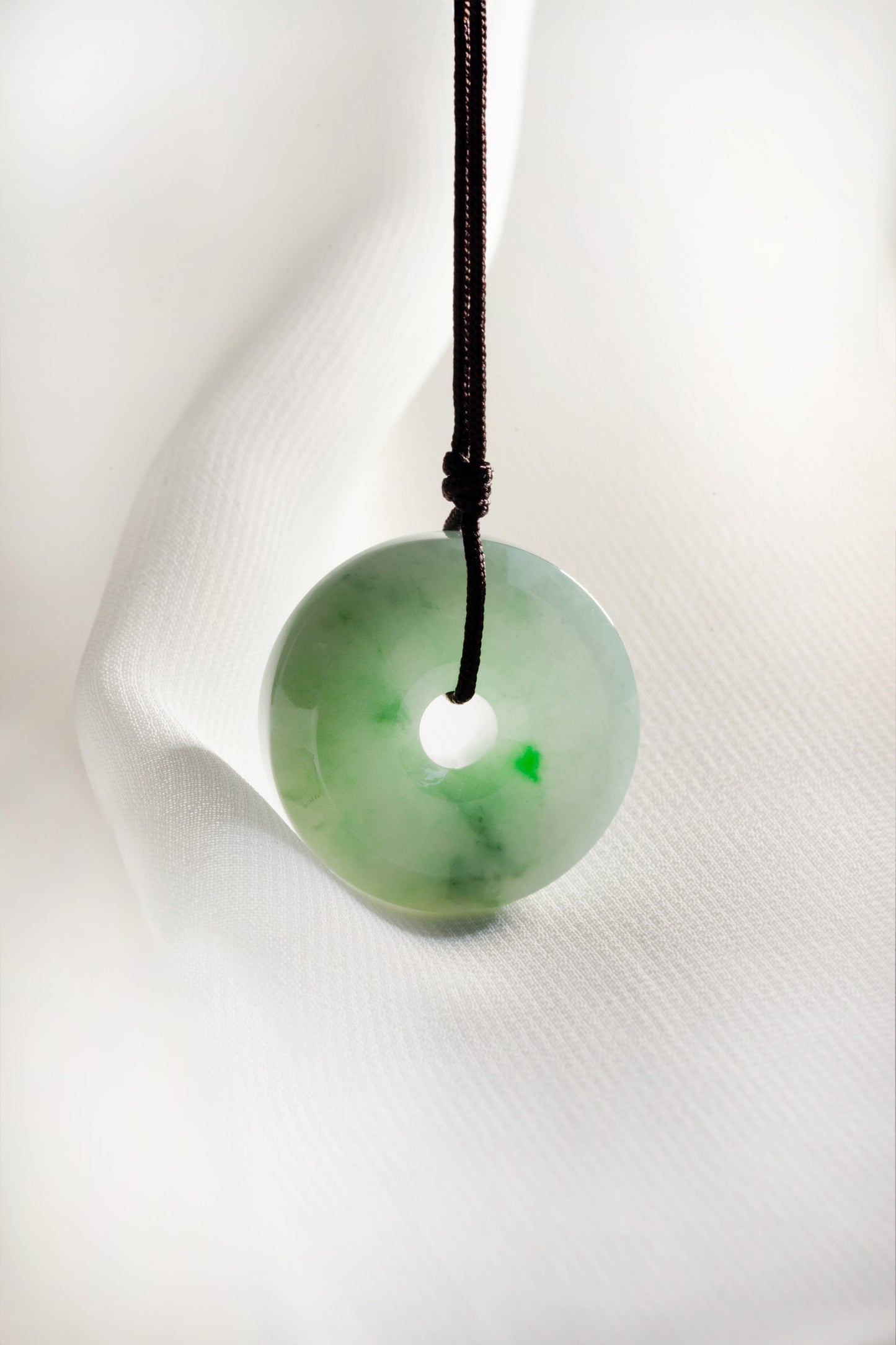 Pale Green Jadeite Zen Doughnut with Bright Green spots