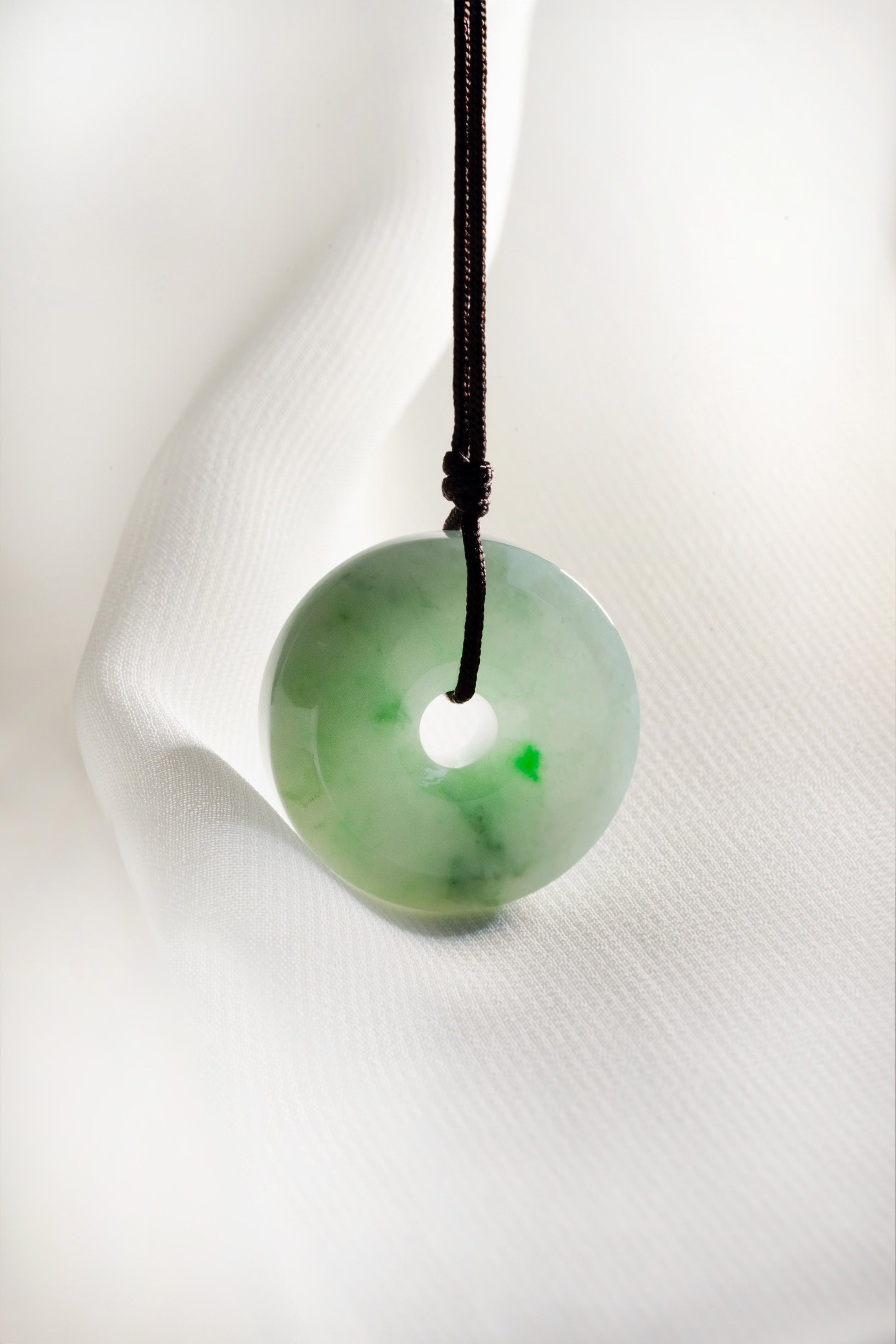Pale Green Jadeite Zen Doughnut with Bright Green spots