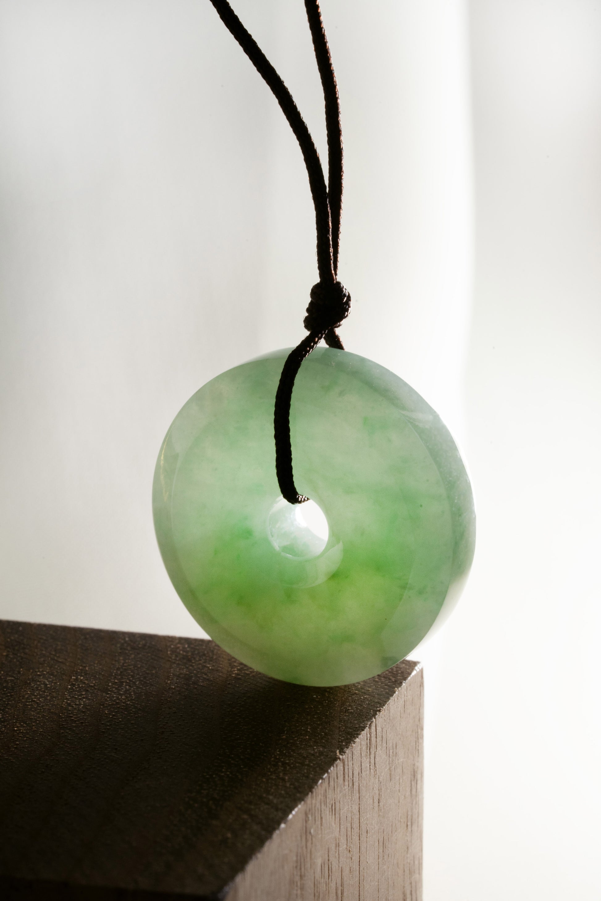 Pale Green Jadeite Zen Doughnut with Bright Green spots