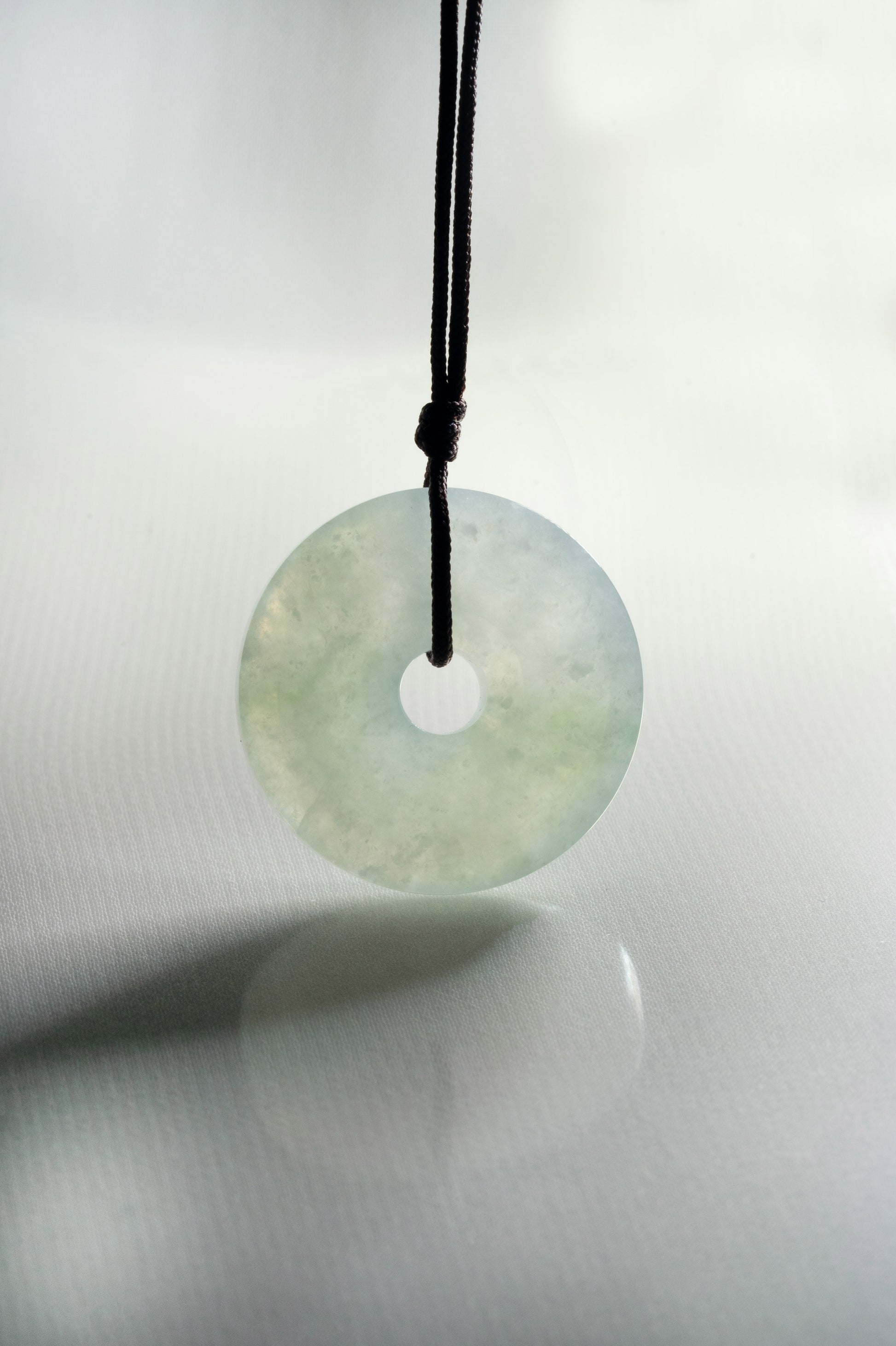 Pale Green Jadeite Zen Doughnut with Light Green patches