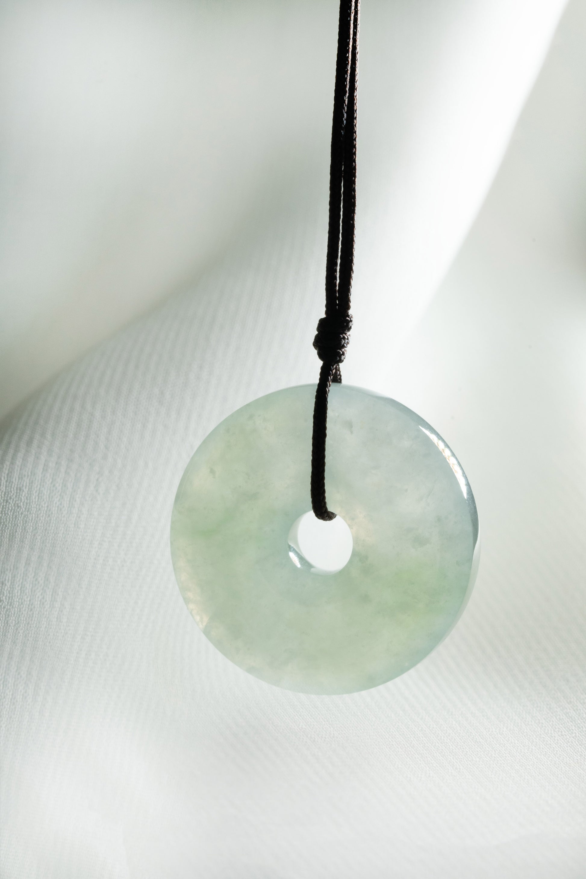 Pale Green Jadeite Zen Doughnut with Light Green patches