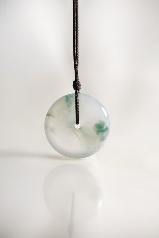 White Jadeite Zen Doughnut with Intense Green patches