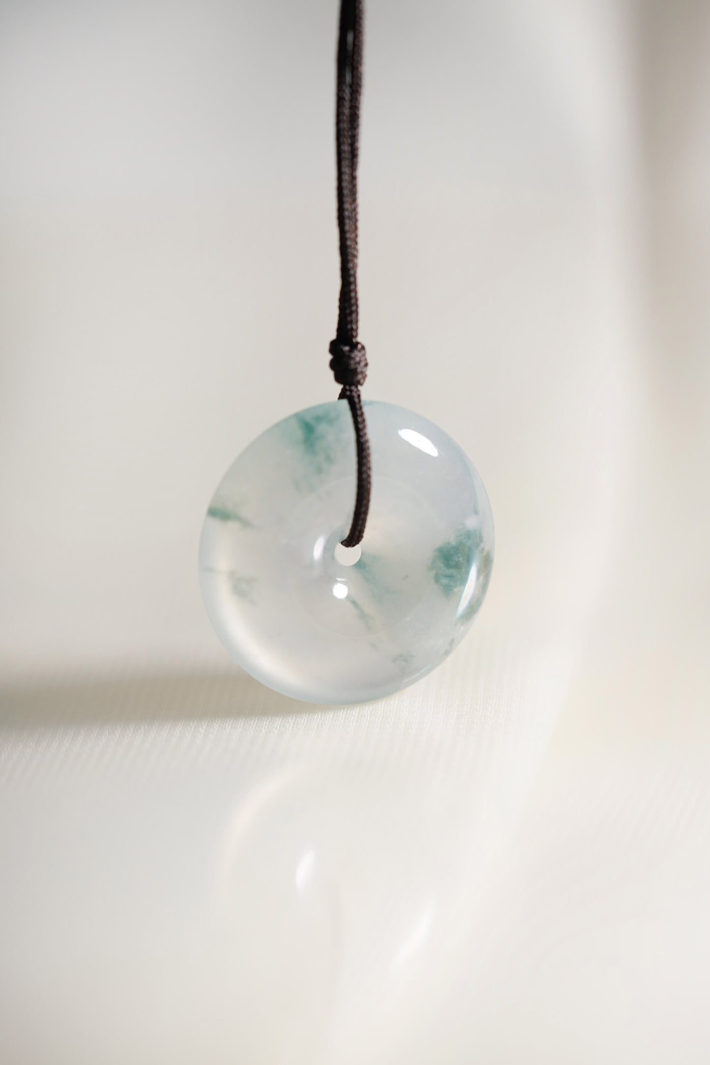 White Jadeite Zen Doughnut with Intense Green patches