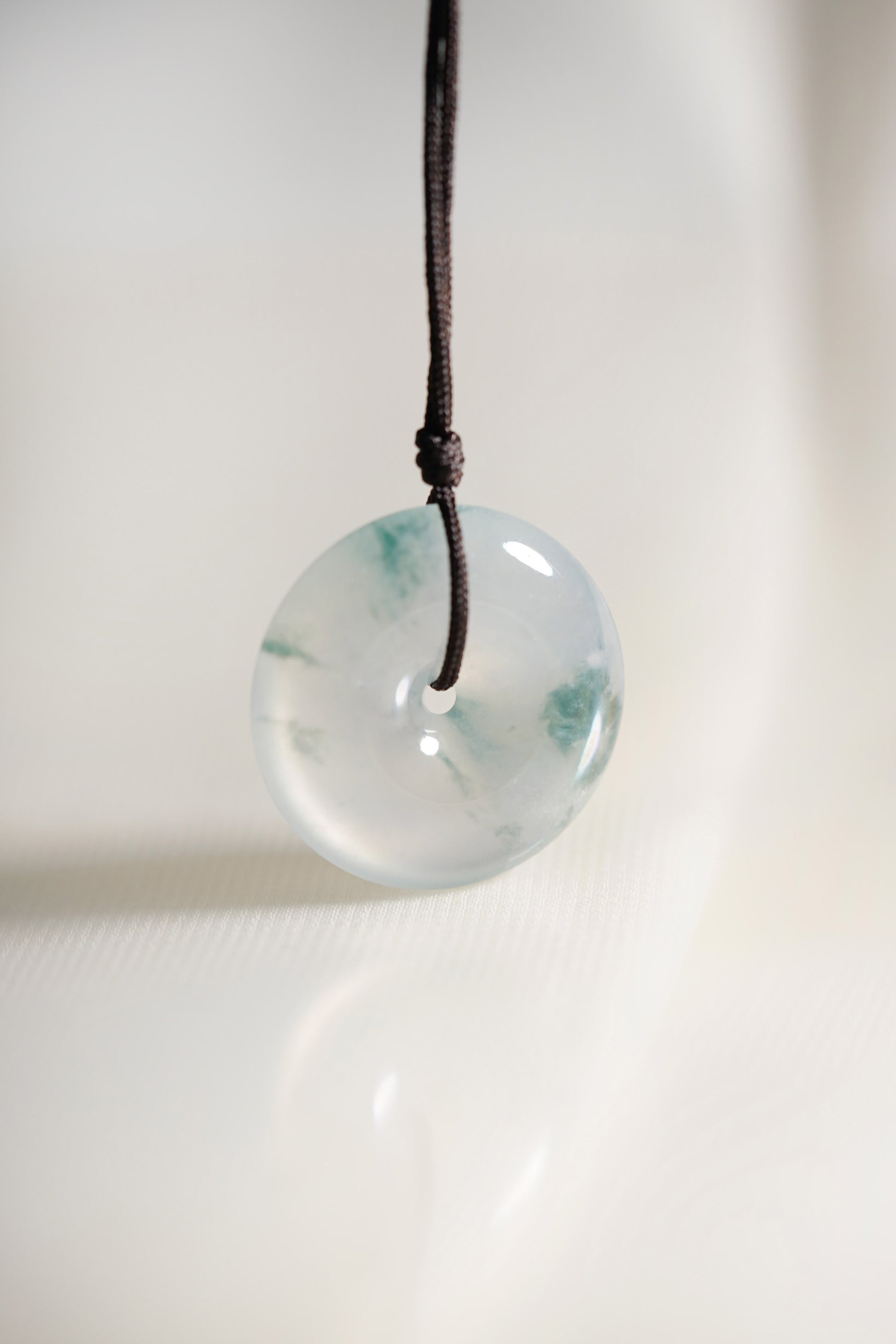 White Jadeite Zen Doughnut with Intense Green patches