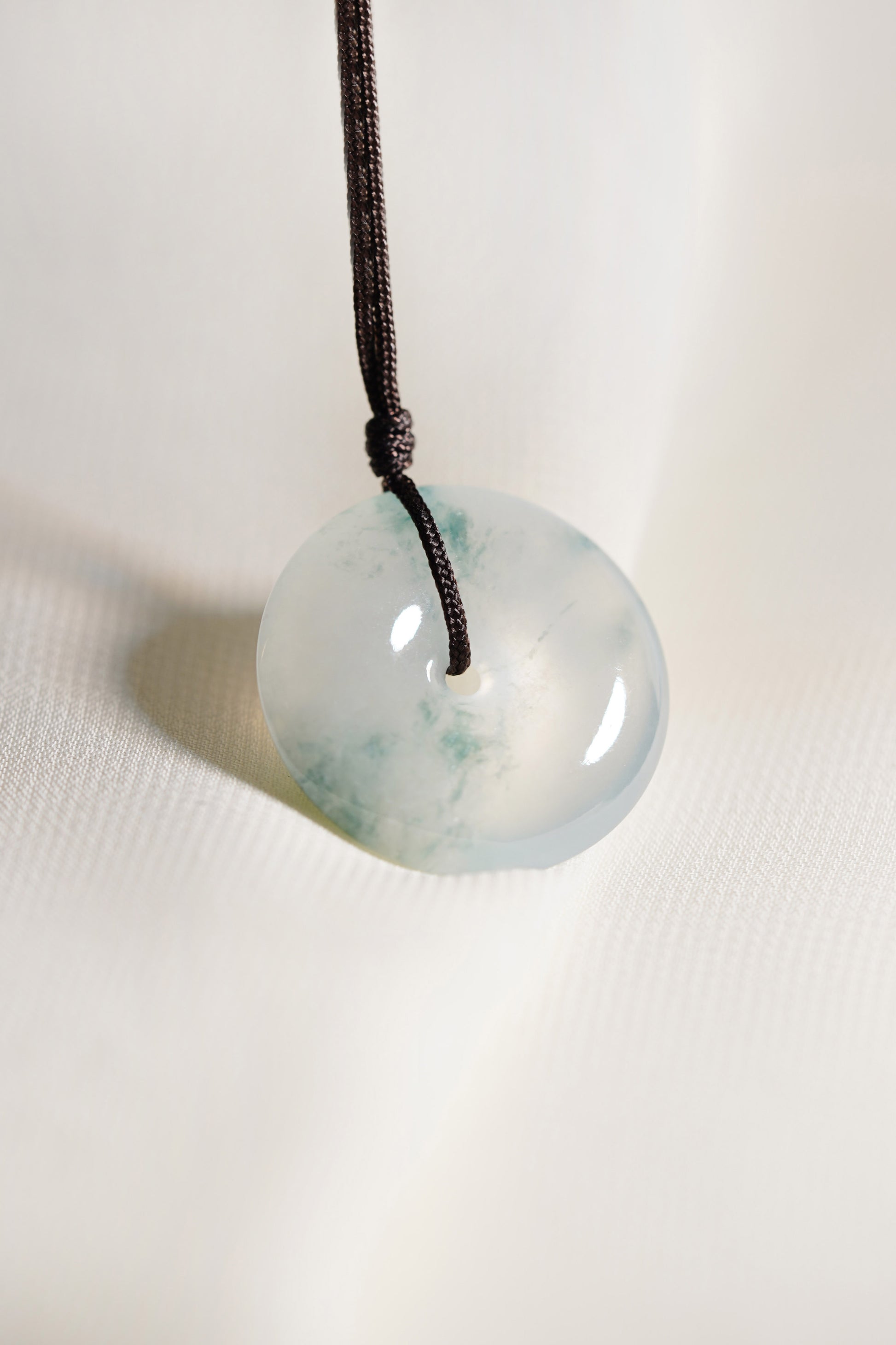 White Jadeite Zen Doughnut with Intense Green patches