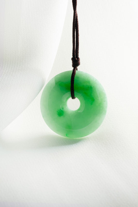 Pale Green Jadeite Zen Doughnut with Bright Green patches