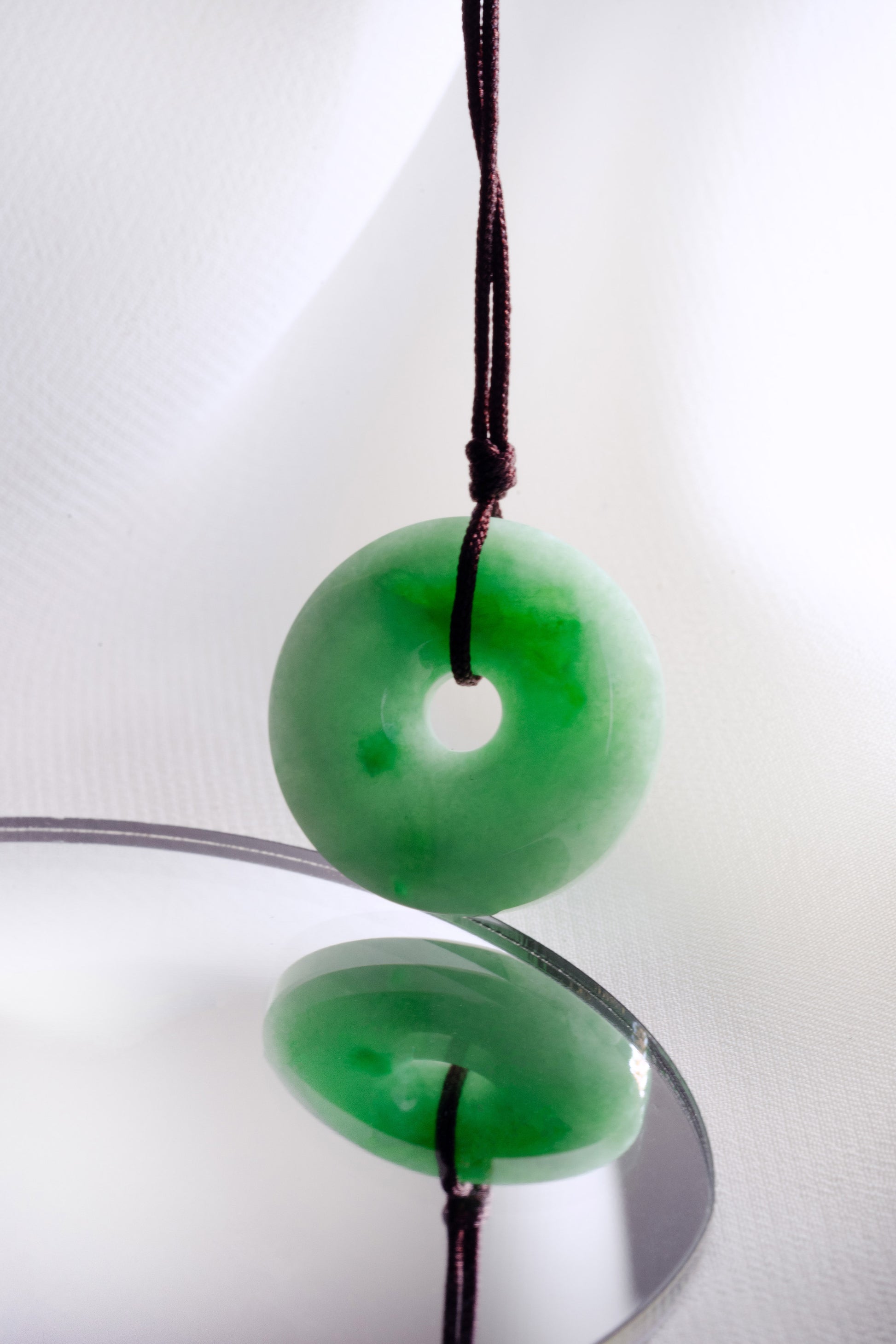 Pale Green Jadeite Zen Doughnut with Bright Green patches