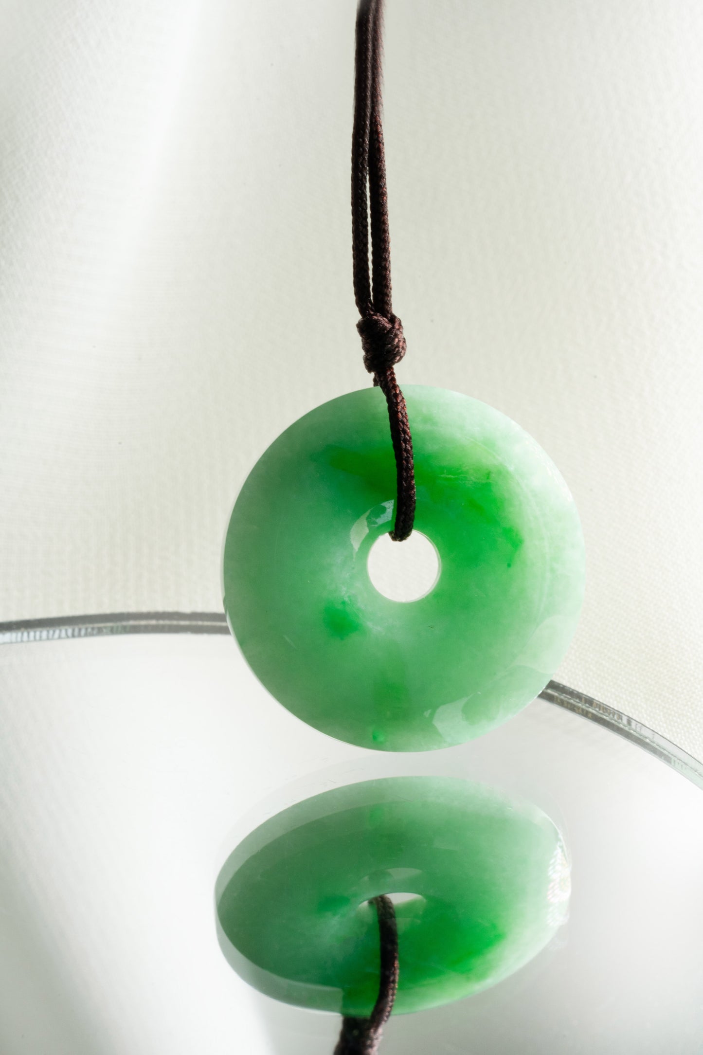 Pale Green Jadeite Zen Doughnut with Bright Green patches