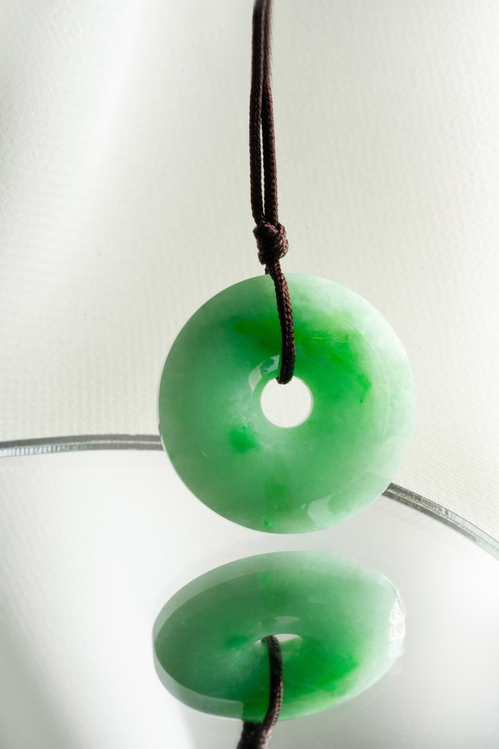 Pale Green Jadeite Zen Doughnut with Bright Green patches